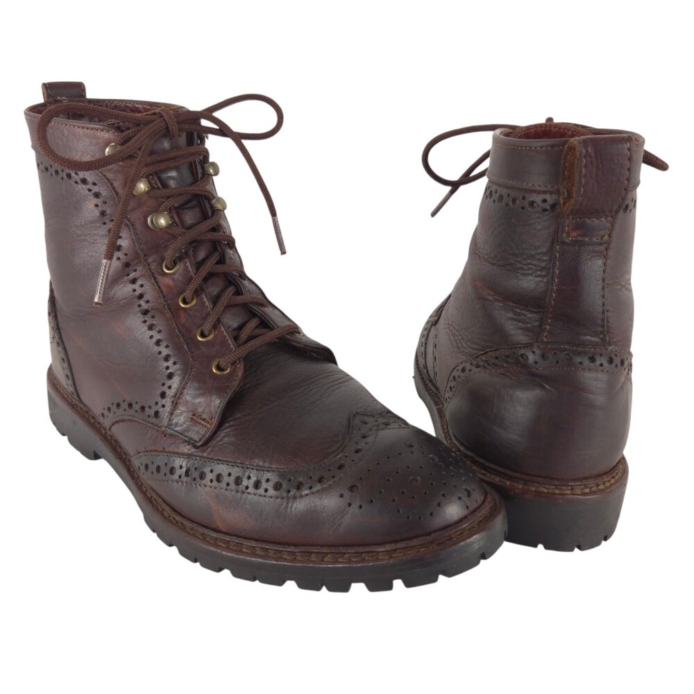 Allen Edmonds Long Branch Wingtip Boots US 9.5 3E EU 42.5 Mens Brown Grain $395